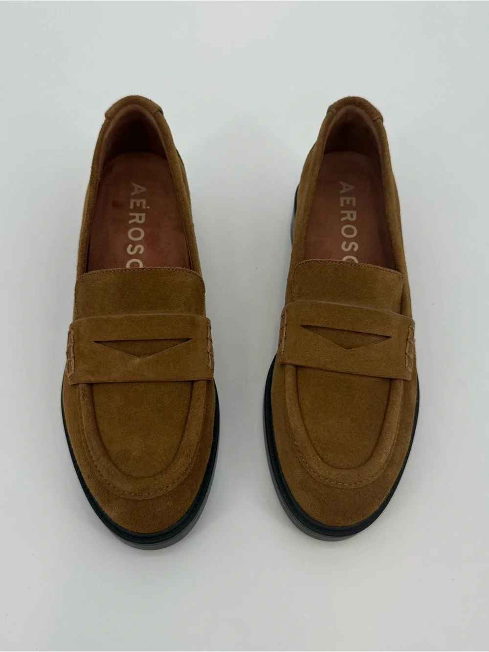 Aerosoles Poeta Brown Suede Penny Loafers Women’s Size 7M Chunky Heel